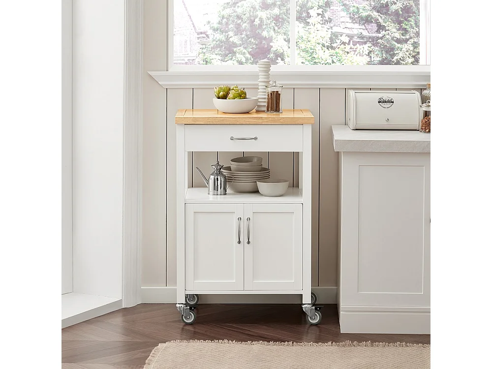 SoBuy Kitchen Cart with Drawer Door Shelf Wheels White Wood 60x45x92cm FKW22-II-WN