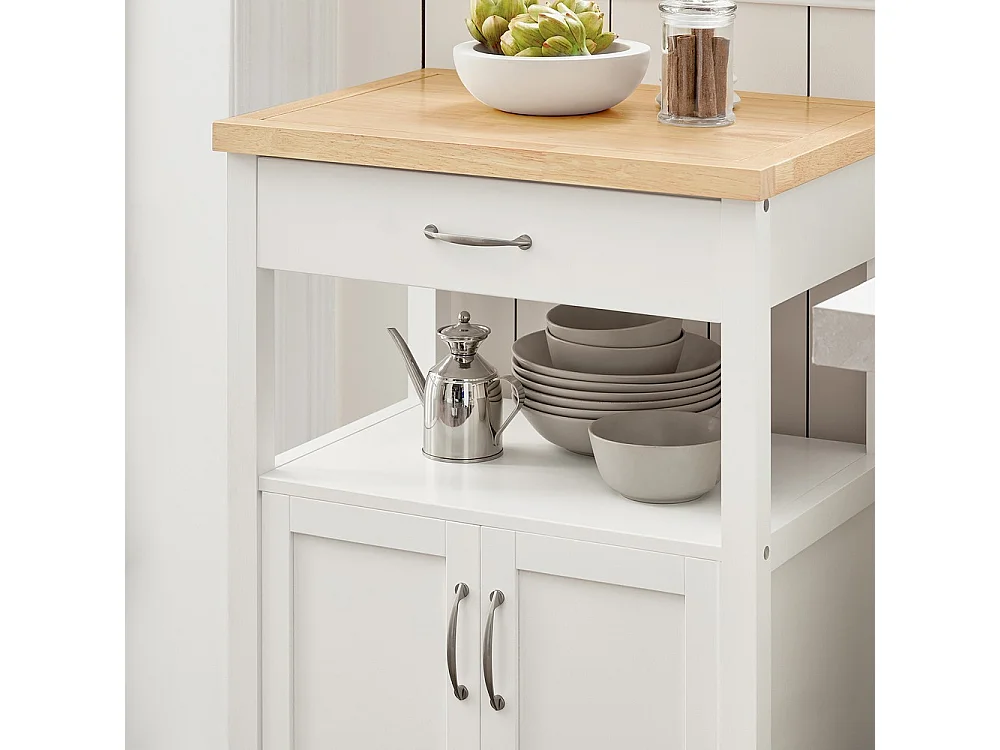 SoBuy Kitchen Cart with Drawer Door Shelf Wheels White Wood 60x45x92cm FKW22-II-WN