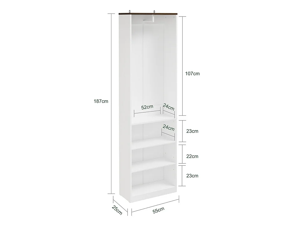 SoBuy Wardrobe Shelf White 55x25x187cm KSB02-W