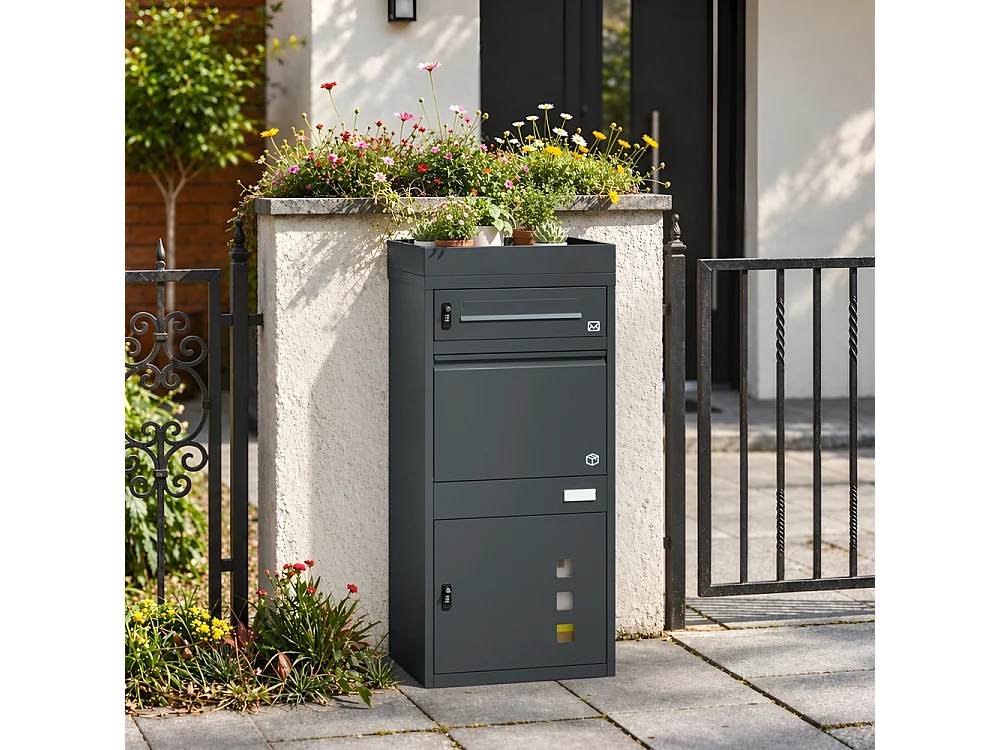 SoBuy Mailbox with Parcel Box Door Dark Grey 55x41.3x120cm OGS68-DG