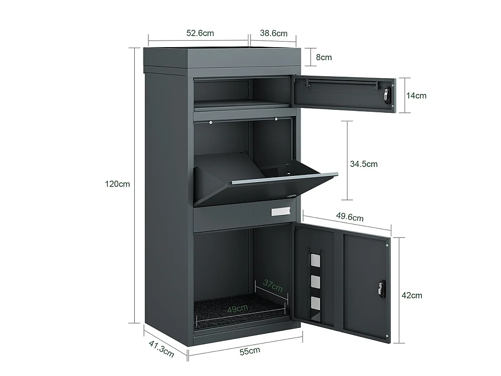 SoBuy Mailbox with Parcel Box Door Dark Grey 55x41.3x120cm OGS68-DG