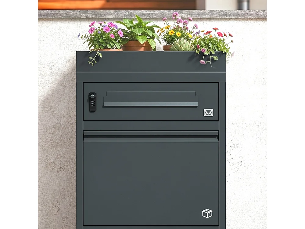 SoBuy Mailbox with Parcel Box Door Dark Grey 55x41.3x120cm OGS68-DG
