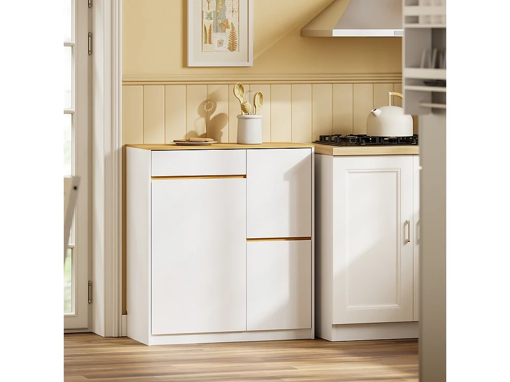 SoBuy Kitchen Sideboard with Drawer and Waste Separation White Light Oak 80x38x90cm FSB111-WN