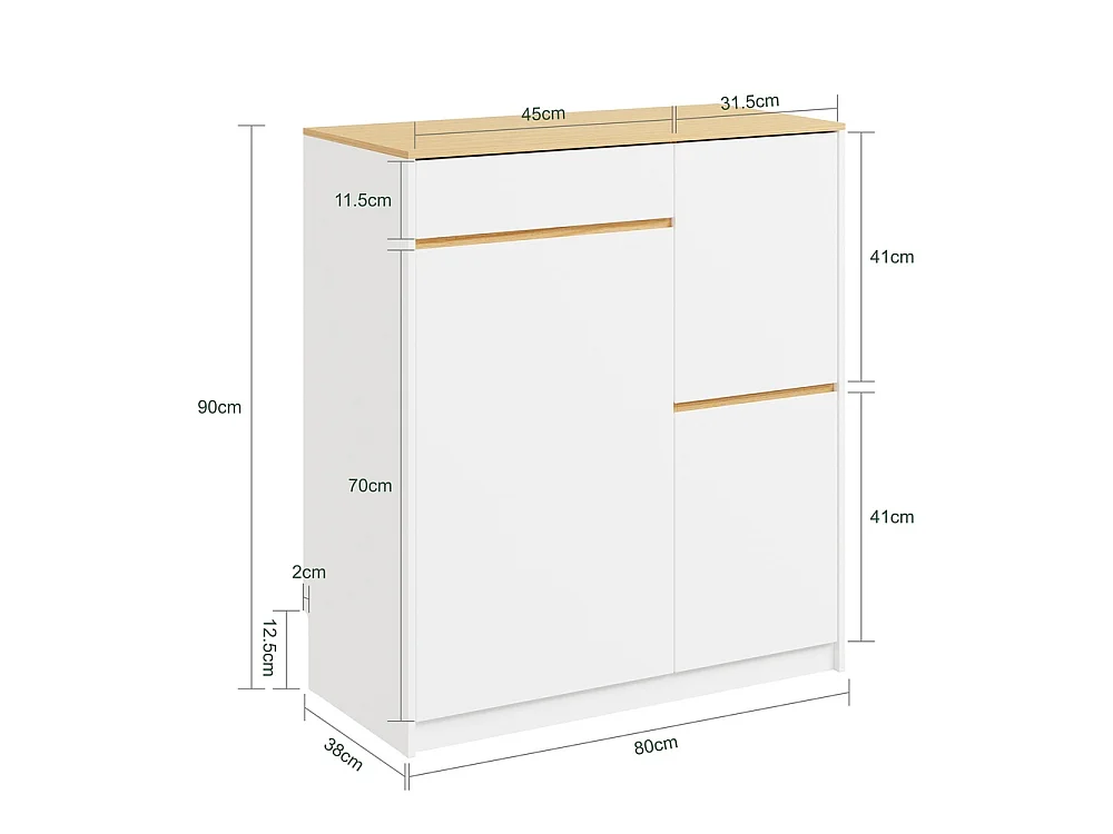 SoBuy Kitchen Sideboard with Drawer and Waste Separation White Light Oak 80x38x90cm FSB111-WN