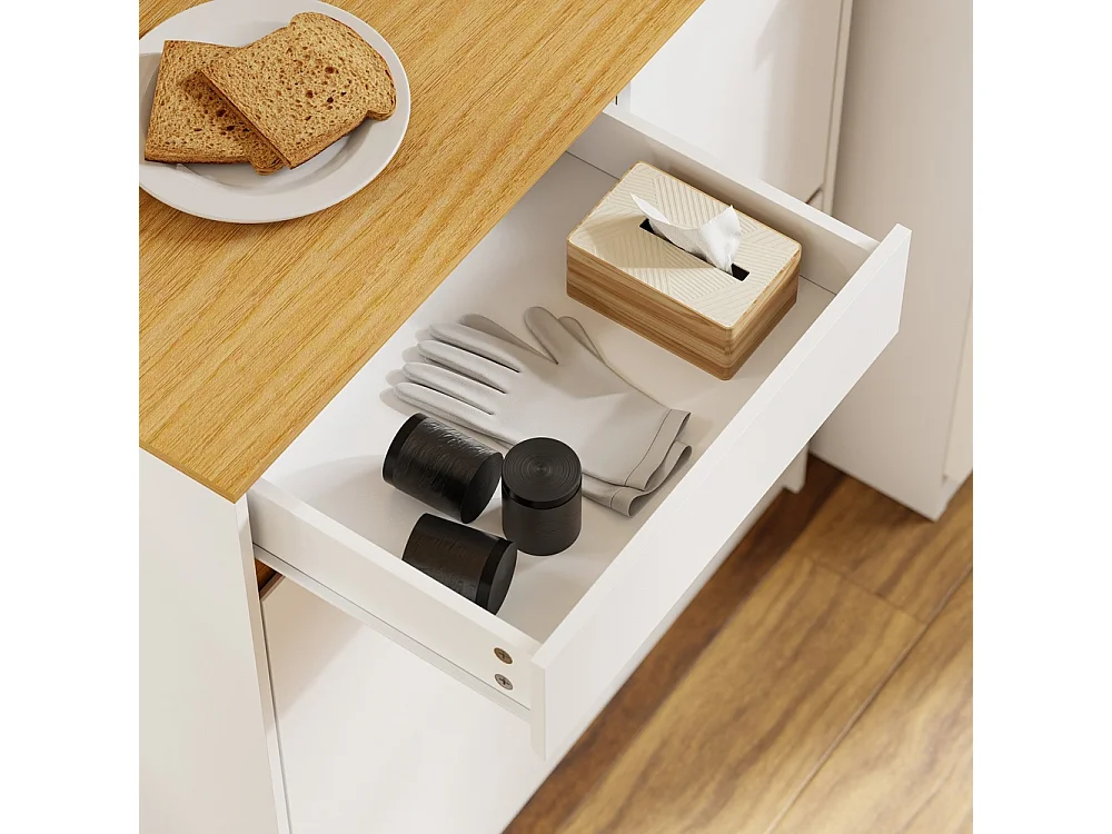 SoBuy Kitchen Sideboard with Drawer and Waste Separation White Light Oak 80x38x90cm FSB111-WN