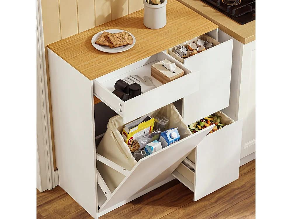 SoBuy Kitchen Sideboard with Drawer and Waste Separation White Light Oak 80x38x90cm FSB111-WN