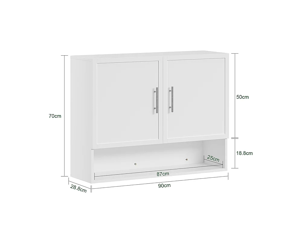 SoBuy Armoire Murale Suspendue 2 Portes Étagère Ouverte Blanc 90x28.5x70cm BZR233-W