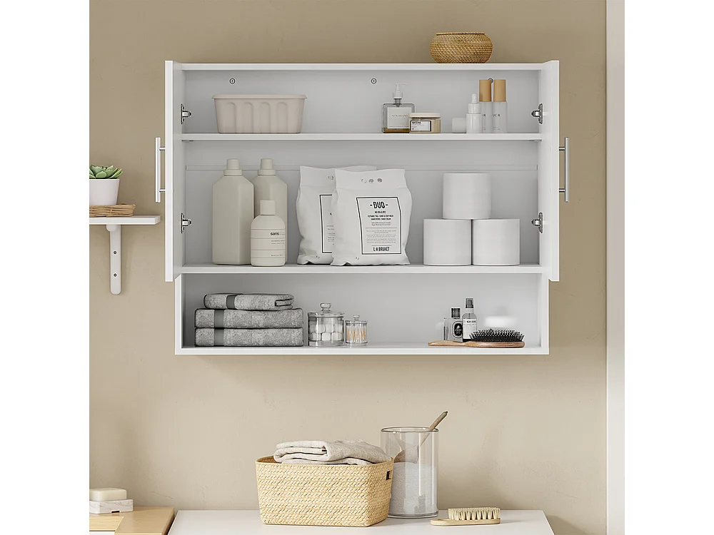 SoBuy Armoire Murale Suspendue 2 Portes Étagère Ouverte Blanc 90x28.5x70cm BZR233-W