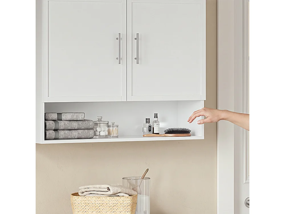 SoBuy Armoire Murale Suspendue 2 Portes Étagère Ouverte Blanc 90x28.5x70cm BZR233-W