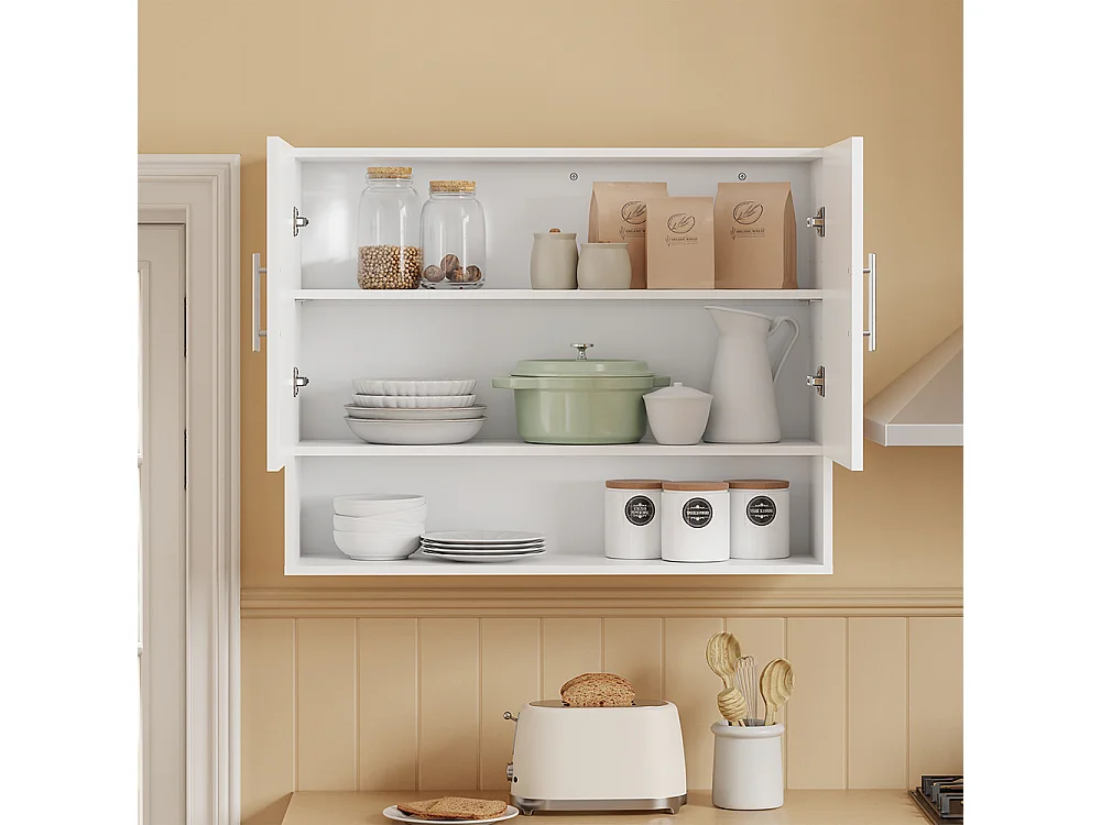 SoBuy Armoire Murale Suspendue 2 Portes Étagère Ouverte Blanc 90x28.5x70cm BZR233-W