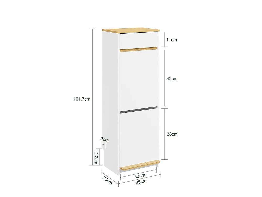 SoBuy Afvalbak-kast met voetpedaal lade Wit Licht Eikenhout 35x25x101.7cm FSB112-WN