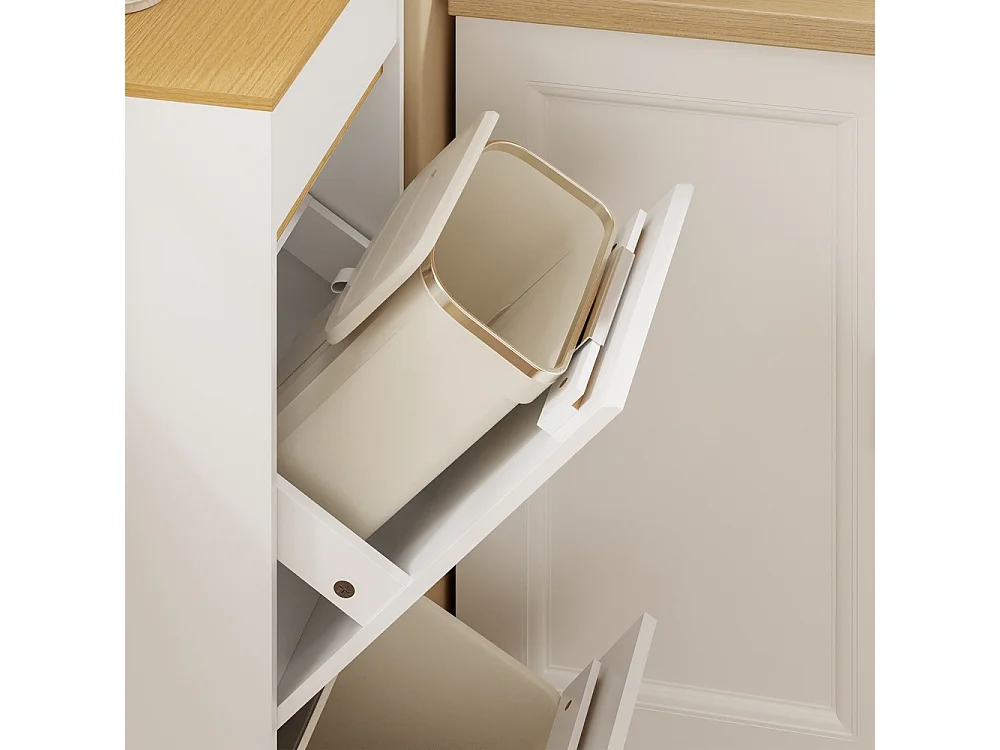 SoBuy Afvalbak-kast met voetpedaal lade Wit Licht Eikenhout 35x25x101.7cm FSB112-WN