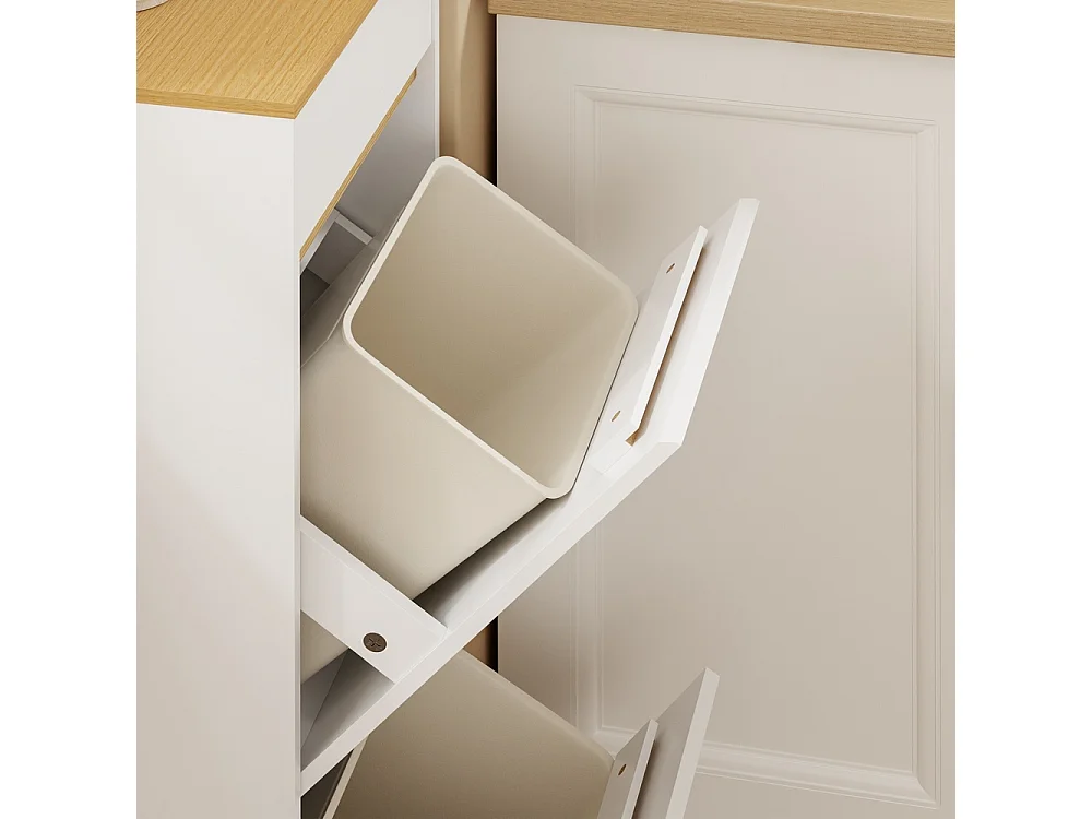 SoBuy Afvalbak-kast met voetpedaal lade Wit Licht Eikenhout 35x25x101.7cm FSB112-WN
