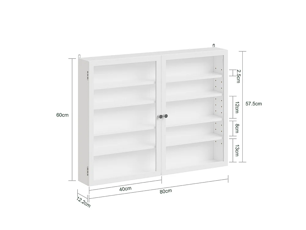 SoBuy Armoire Murale Vitrée Blanc 80x12.2x60cm FSB113-W