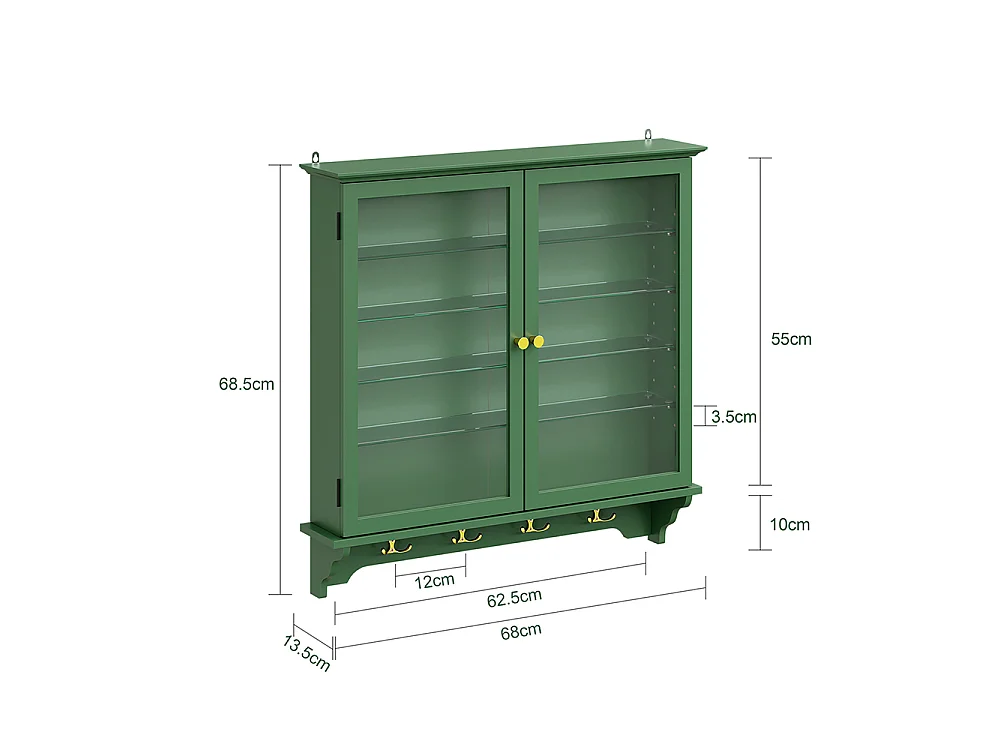 SoBuy Wall-Mounted Display Cabinet Door Dark Green 68x13.5x68.5cm FSB114-E-SY
