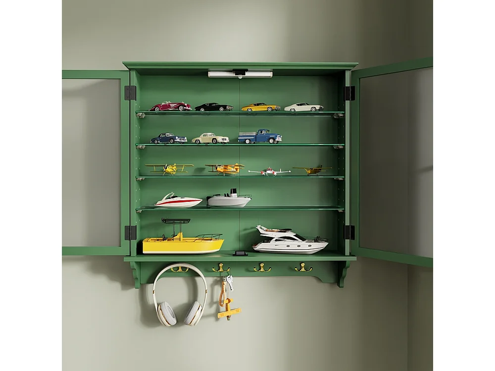 SoBuy Wall-Mounted Display Cabinet Door Dark Green 68x13.5x68.5cm FSB114-E-SY
