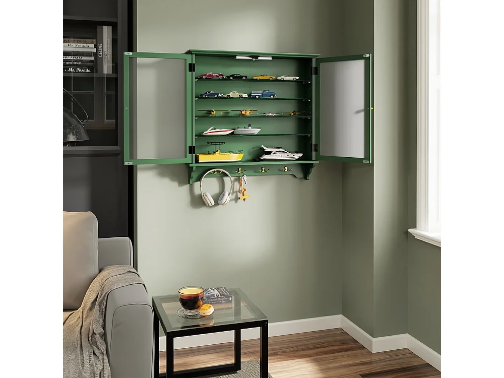 SoBuy Wall-Mounted Display Cabinet Door Dark Green 68x13.5x68.5cm FSB114-E-SY