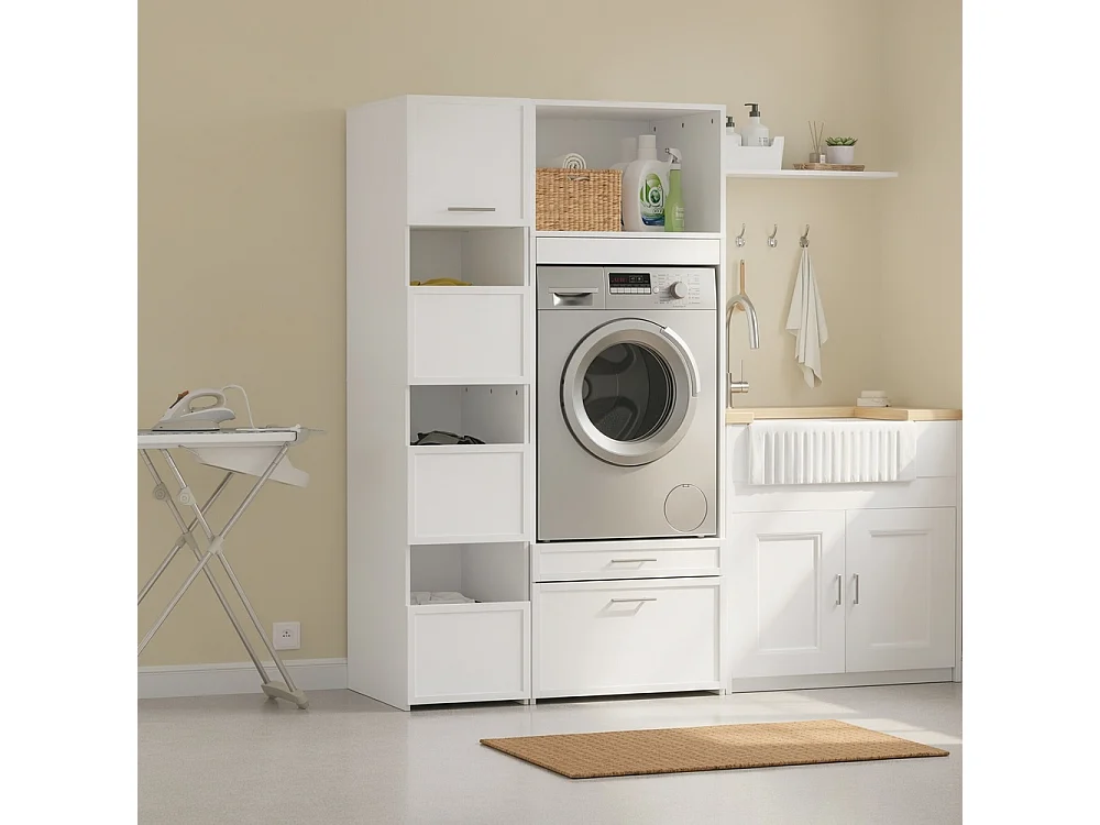SoBuy Armadio Multiuso con 4 Ante e Cestino per Biancheria Bianco 60x40x186.4cm BZR232-W