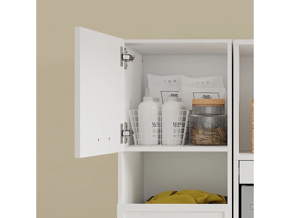 SoBuy Armadio Multiuso con 4 Ante e Cestino per Biancheria Bianco 60x40x186.4cm BZR232-W