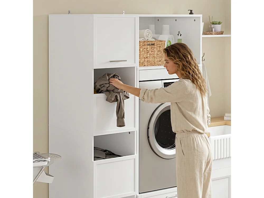 SoBuy Armadio Multiuso con 4 Ante e Cestino per Biancheria Bianco 60x40x186.4cm BZR232-W