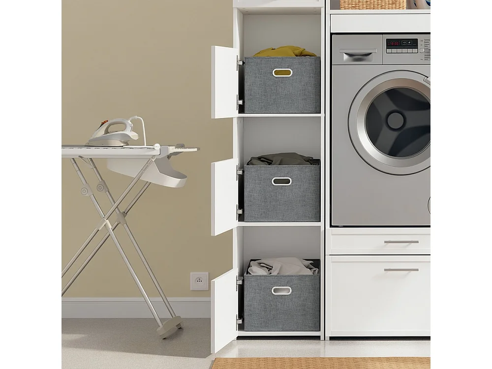 SoBuy Armadio Multiuso con 4 Ante e Cestino per Biancheria Bianco 60x40x186.4cm BZR232-W