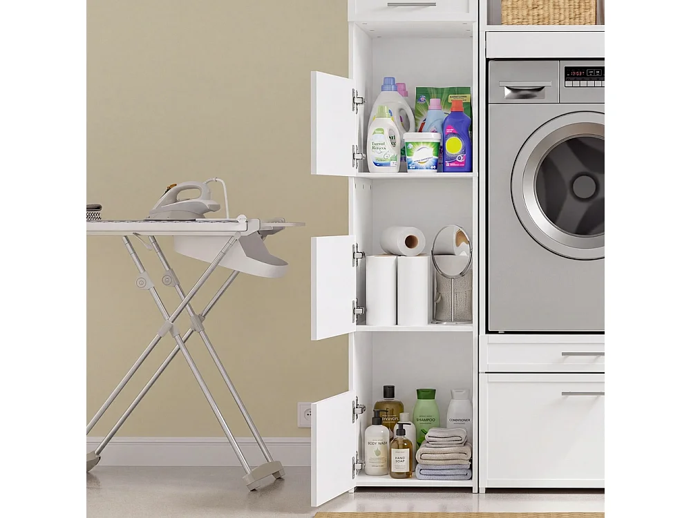 SoBuy Armadio Multiuso con 4 Ante e Cestino per Biancheria Bianco 60x40x186.4cm BZR232-W