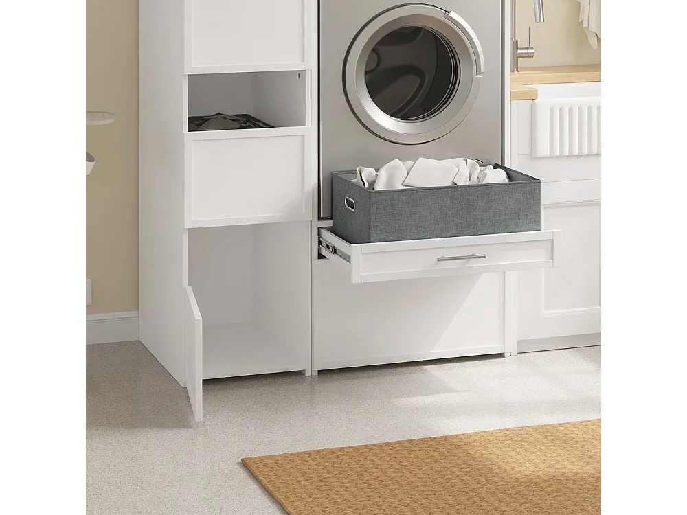 SoBuy Armadio Multiuso con 4 Ante e Cestino per Biancheria Bianco 60x40x186.4cm BZR232-W