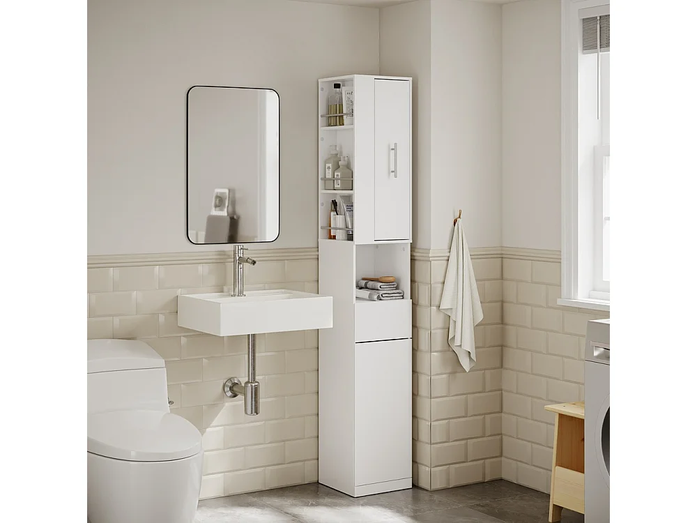 SoBuy Bathroom Cabinet Storage Drawer Door White 30x30x180cm BZR242-W