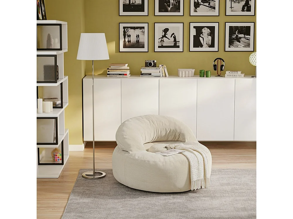 SoBuy Loungesessel with Hocker Cream White 110x125x65cm FST100-MI