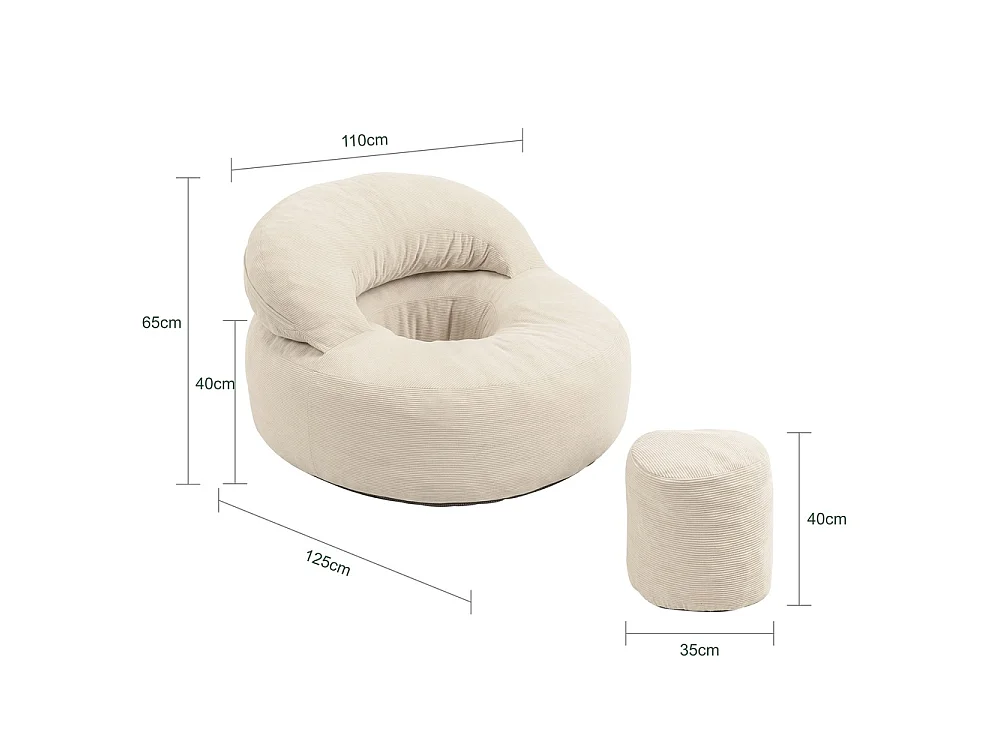 SoBuy Loungesessel with Hocker Cream White 110x125x65cm FST100-MI