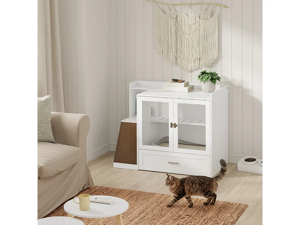 SoBuy Cat Litter Box Enclosure with Drawer and Door White 98x60x80cm HAT02-L-E-W