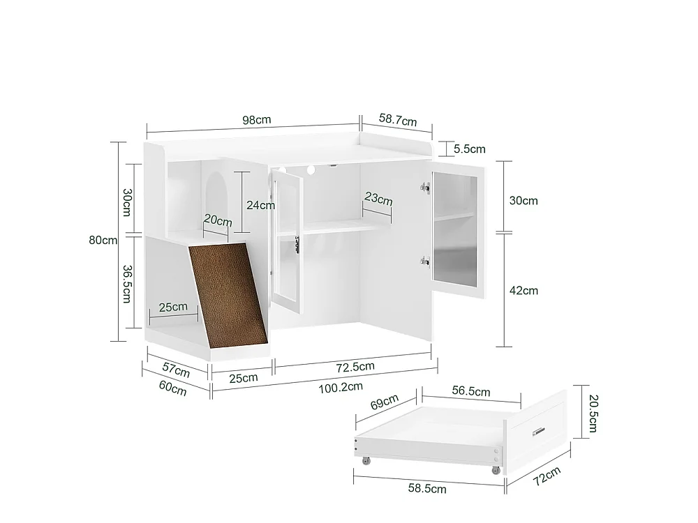 SoBuy Cat Litter Box Enclosure with Drawer and Door White 98x60x80cm HAT02-L-E-W