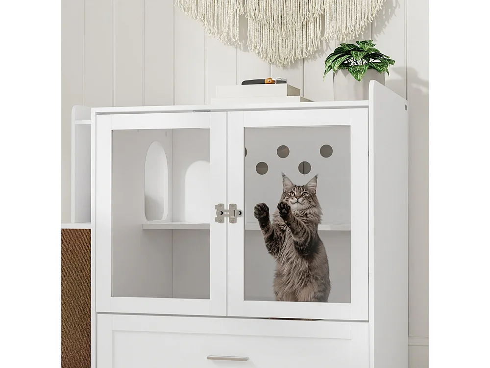 SoBuy Cat Litter Box Enclosure with Drawer and Door White 98x60x80cm HAT02-L-E-W