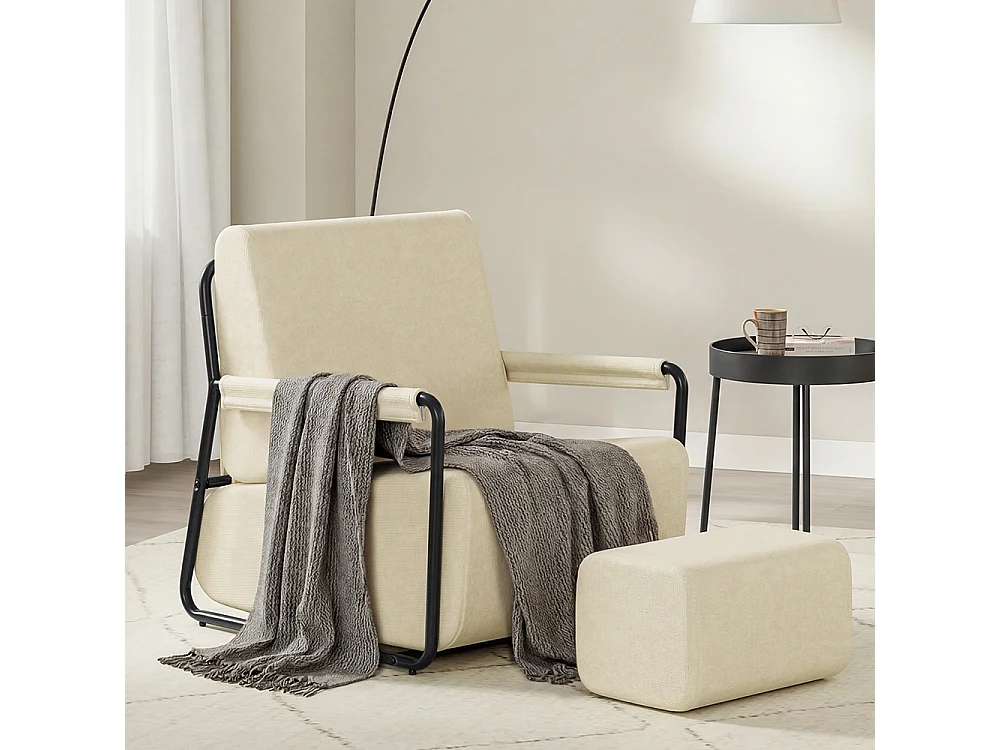 SoBuy Armchair with Ottoman Relax Chair Cream White 59.5x74x78cm FST99-MI
