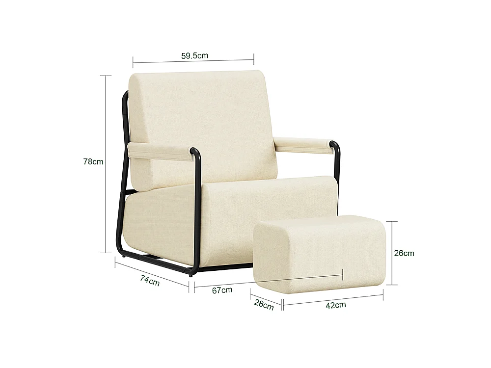 SoBuy Armchair with Ottoman Relax Chair Cream White 59.5x74x78cm FST99-MI