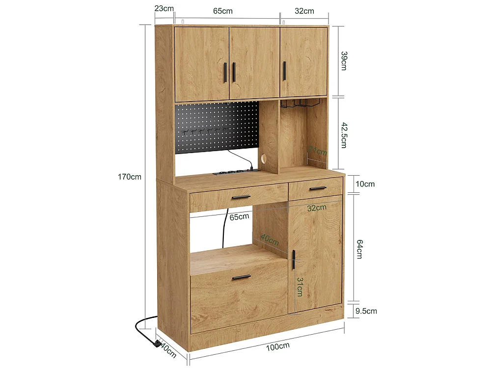 SoBuy Kitchen Sideboard with Drawer Door Shelf Light Oak 100x40x170cm FSB98-L-E-N