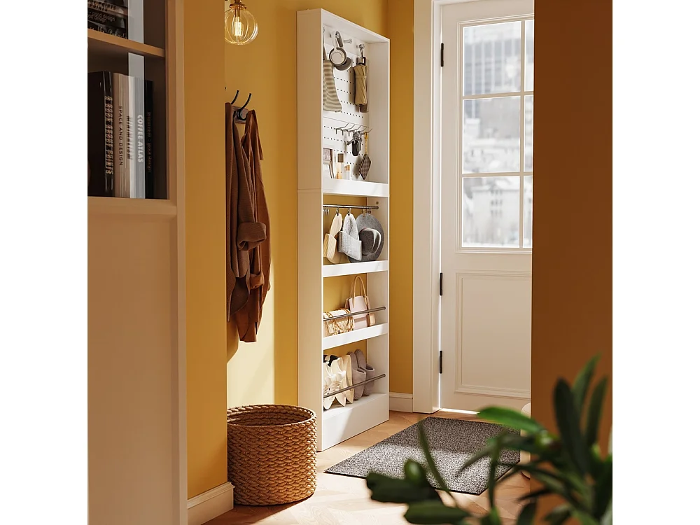 SoBuy Garderobenpaneel met plank en haken Kleur Wit 70x12x190cm FHK39-W