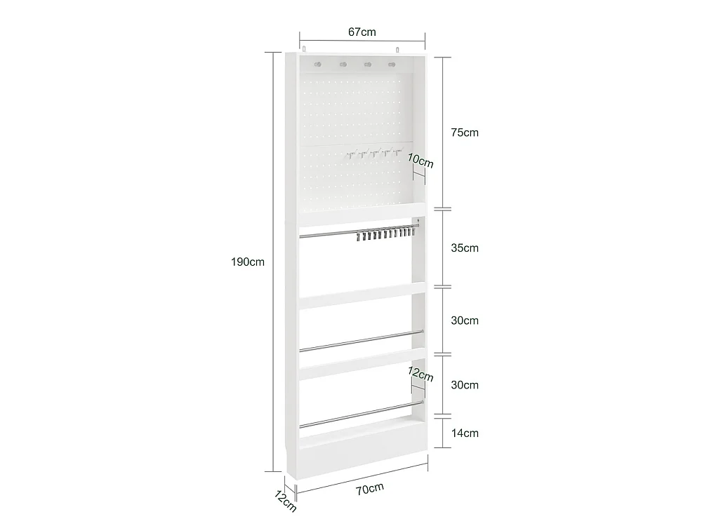 SoBuy Garderobenpaneel met plank en haken Kleur Wit 70x12x190cm FHK39-W