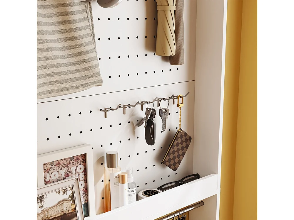SoBuy Garderobenpaneel met plank en haken Kleur Wit 70x12x190cm FHK39-W