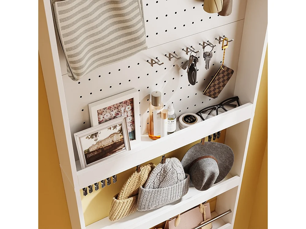 SoBuy Garderobenpaneel met plank en haken Kleur Wit 70x12x190cm FHK39-W