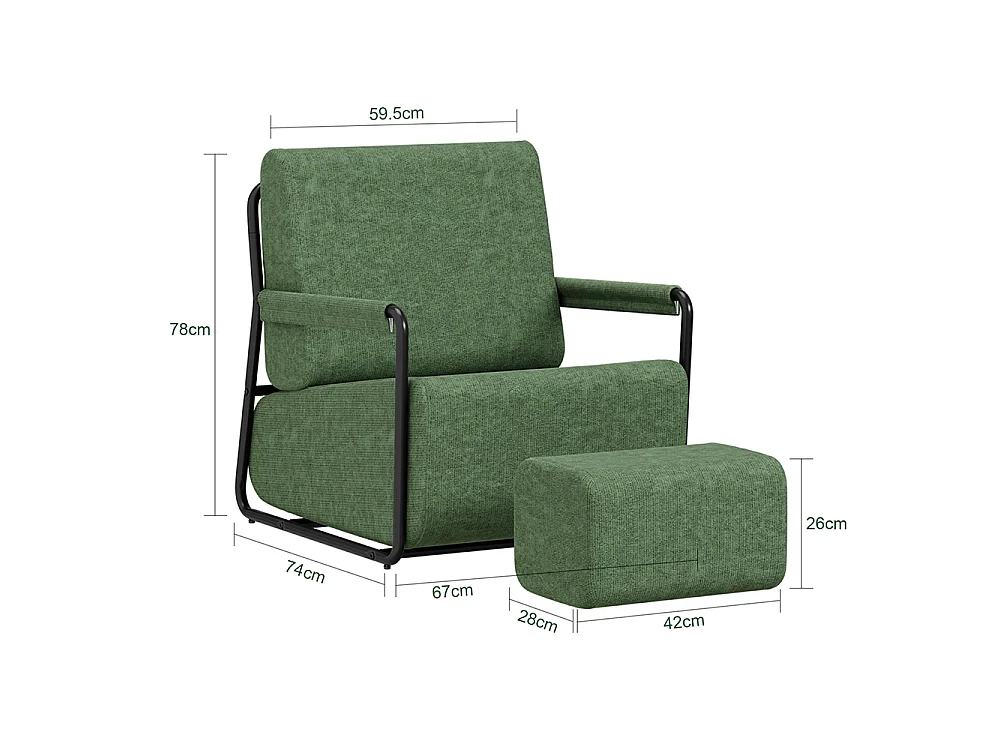 SoBuy Relax Armchair with Ottoman Dark Green 59x74x78cm FST99-SY