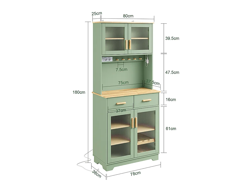 SoBuy Armário de Cozinha com Bancada Porta Gaveta Verde 78x38x180cm FSB108-E-GR