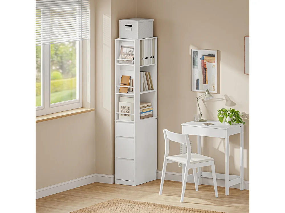 SoBuy Libreria con Cassetti Colore Bianco 28x50x170cm STR15-W