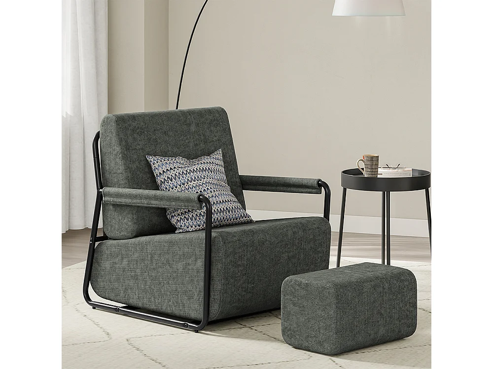 SoBuy Armchair with Ottoman Dark Grey 74x67x78cm FST99-DG