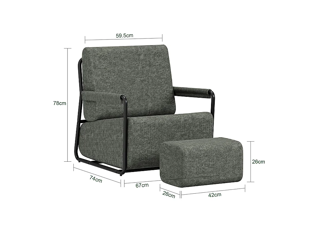 SoBuy Armchair with Ottoman Dark Grey 74x67x78cm FST99-DG