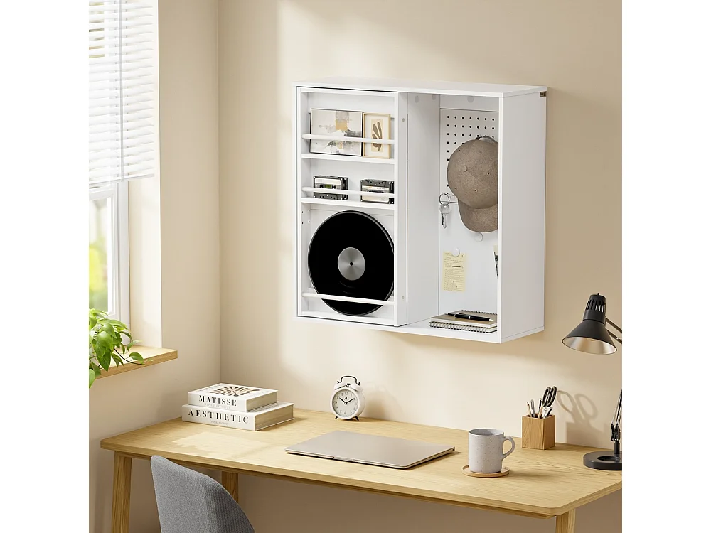 SoBuy Wandkast met planken en perforatieplaat Kleur Wit 70x25.1x70.2cm STR16-W