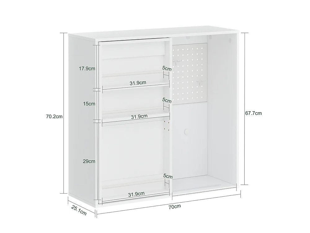 SoBuy Wandkast met planken en perforatieplaat Kleur Wit 70x25.1x70.2cm STR16-W