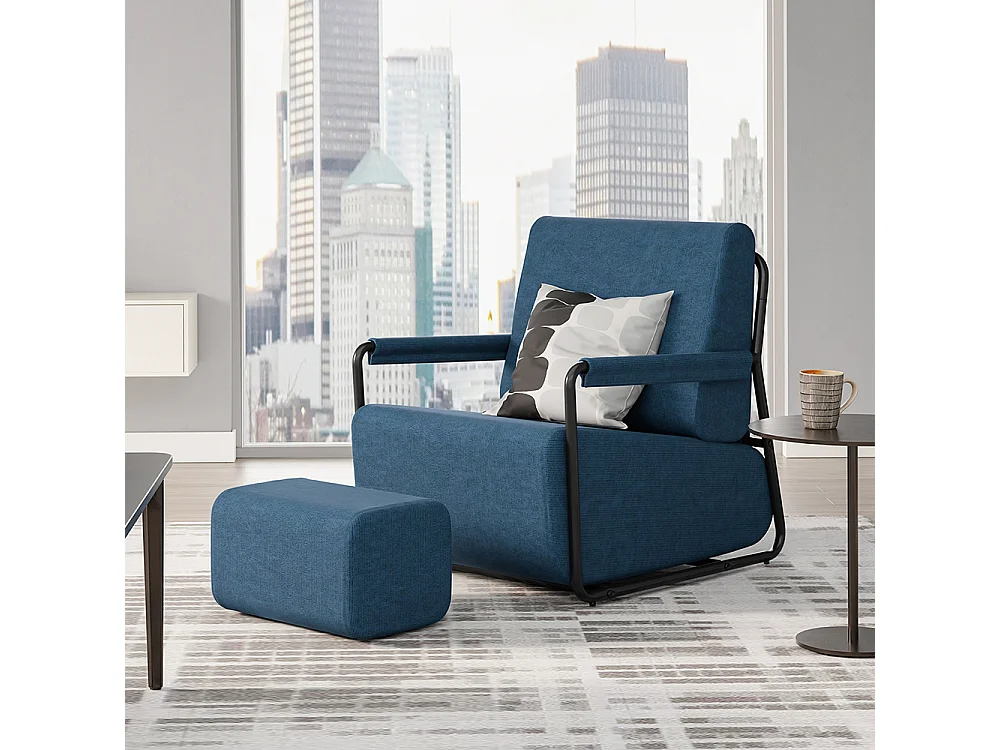 SoBuy Armchair with Ottoman Dark Blue 59.5x67x78cm FST99-B