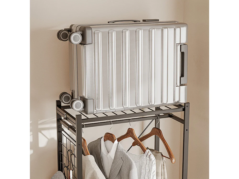 SoBuy Kledingrek met lade en wielen Grijs 60x32x175cm KLS23-SCH