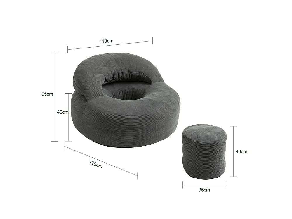 SoBuy Armchair with Ottoman Relax & Reading Chair Grey 110x125x65cm FST100-DG